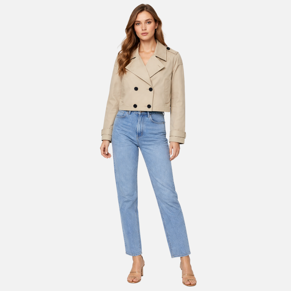 Damen-Kurz-Trenchcoat mit Umlegekragen und Taschen