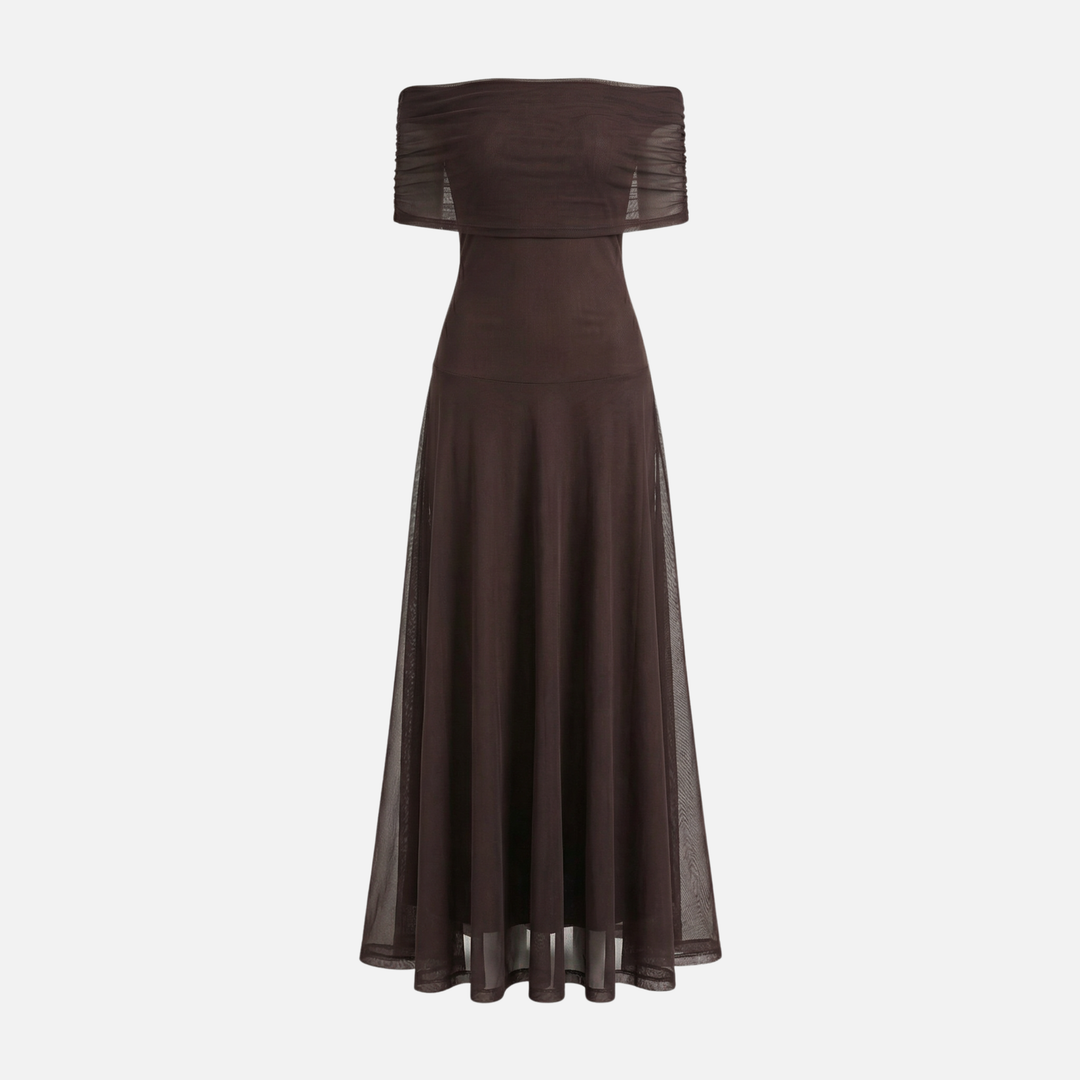 Damen-Maxikleid mit Chiffon-Overlay und geradem Ausschnitt
