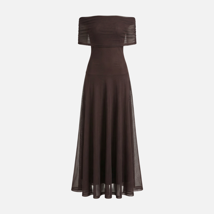Damen-Maxikleid mit Chiffon-Overlay und geradem Ausschnitt