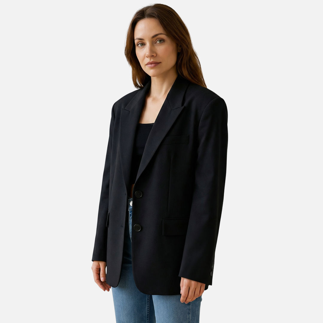 Blazer oversize in tessuto a trama con tasche frontali da donna