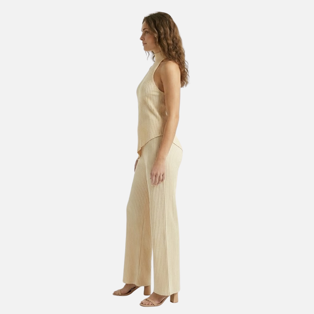 Set aus leichtem Plissee mit weiter Hose und Halterneck-Top für Damen