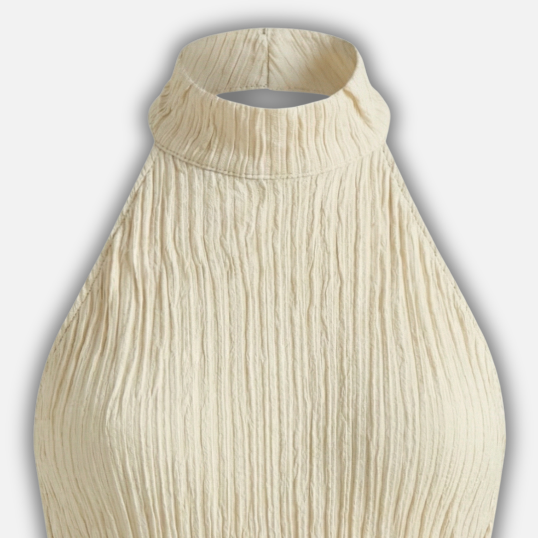 Set aus leichtem Plissee mit weiter Hose und Halterneck-Top für Damen