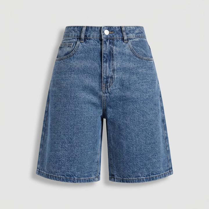 Shorts di jeans a ginocchio con vita alta e taglio dritto da donna