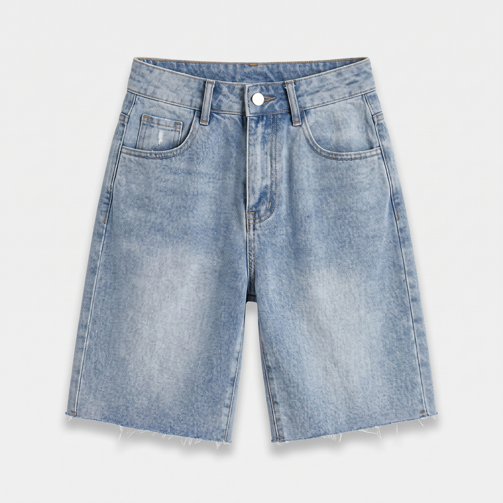 Denim shorts in relaxed fit with raw hem for women