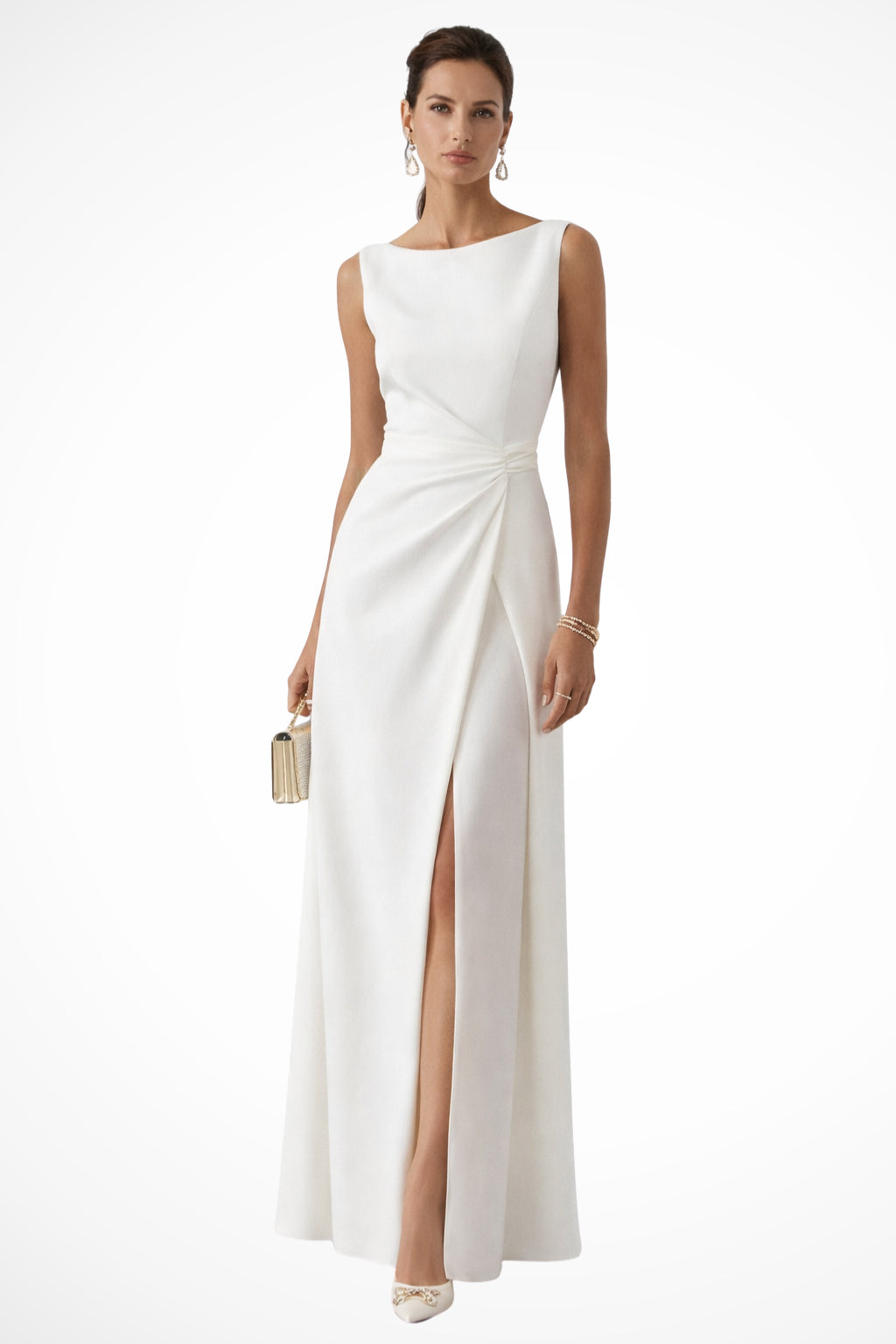 Drapiertes_Maxikleid_fuer_Damen_Aermellos_mit_Taillenraffung_1