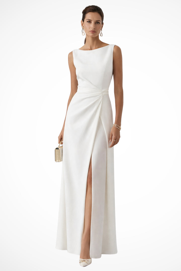 Drapiertes_Maxikleid_fuer_Damen_Aermellos_mit_Taillenraffung_1