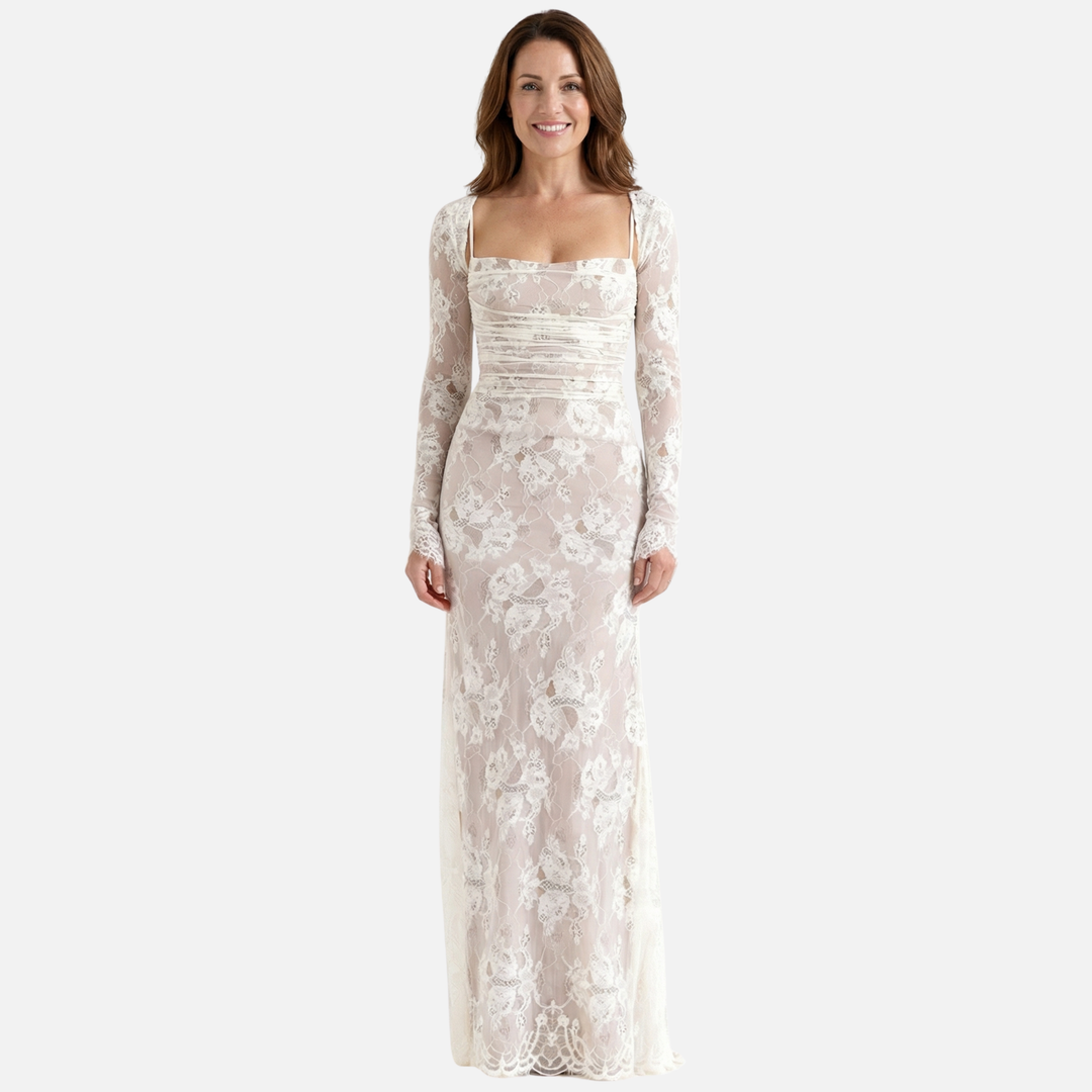 Abito trasparente in pizzo floreale con bustier corsetto da donna