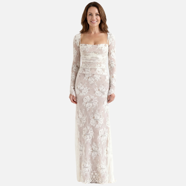 Abito trasparente in pizzo floreale con bustier corsetto da donna