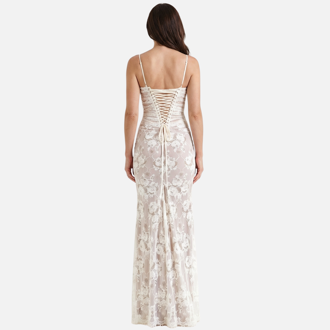 Abito trasparente in pizzo floreale con bustier corsetto da donna