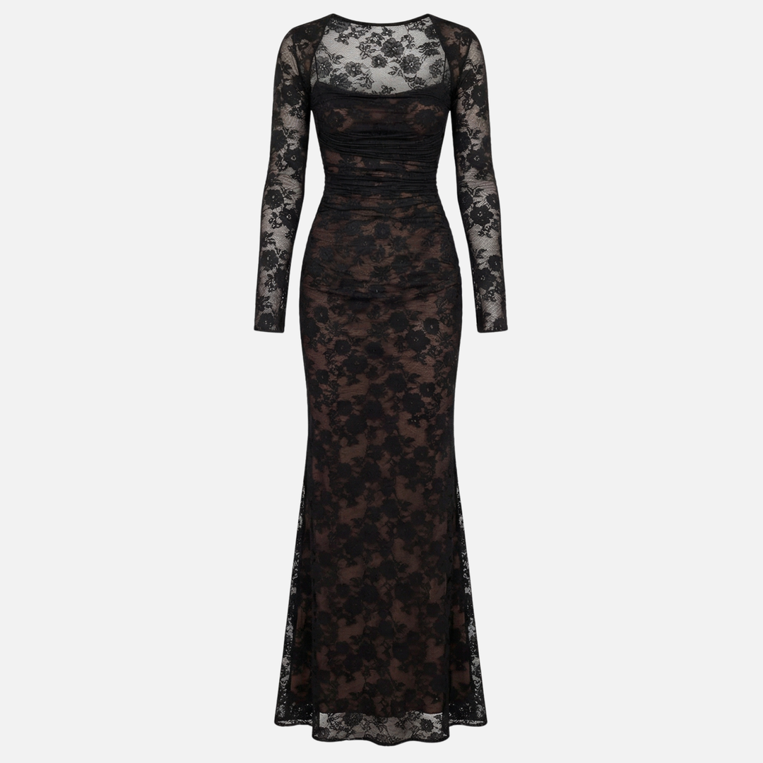 Abito trasparente in pizzo floreale con bustier corsetto da donna