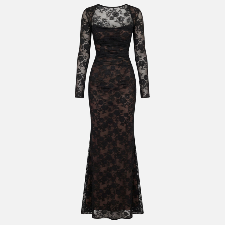 Abito trasparente in pizzo floreale con bustier corsetto da donna