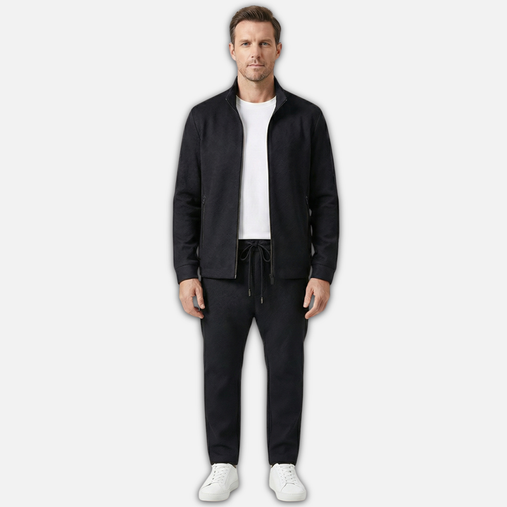 Elegant Fit Tracksuit with Zipper Jacket and Drawstring Pants for Men