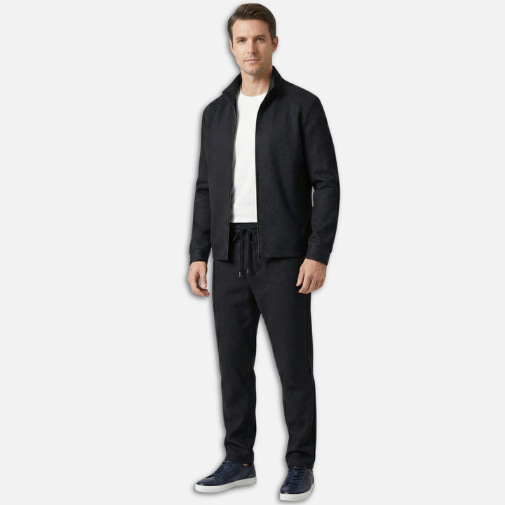 Elegant Fit Tracksuit with Zipper Jacket and Drawstring Pants for Men