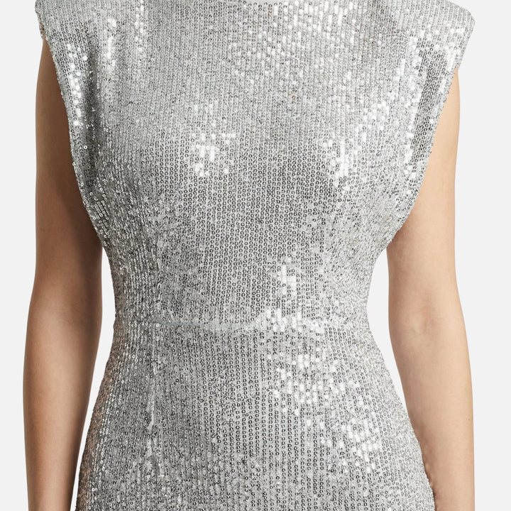 Vestito corto aderente con paillettes e collo alto da donna