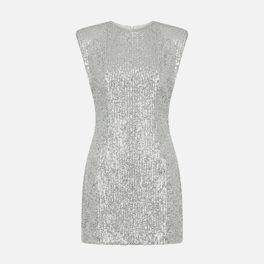 Vestito corto aderente con paillettes e collo alto da donna