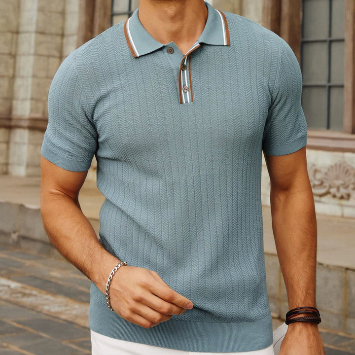 Polo shirt with tipped collar and herringbone pattern for men