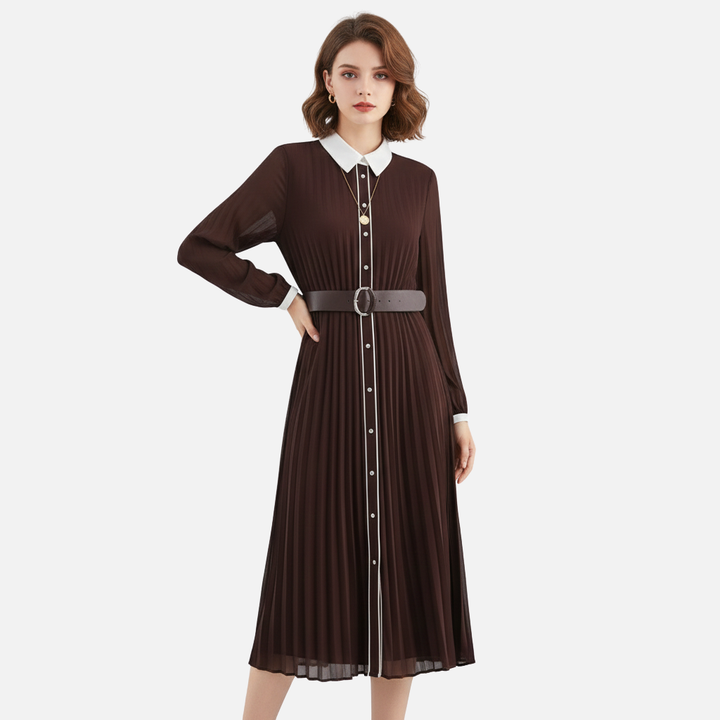 Rochie plisată din chiffon cu curea în talie pentru femei