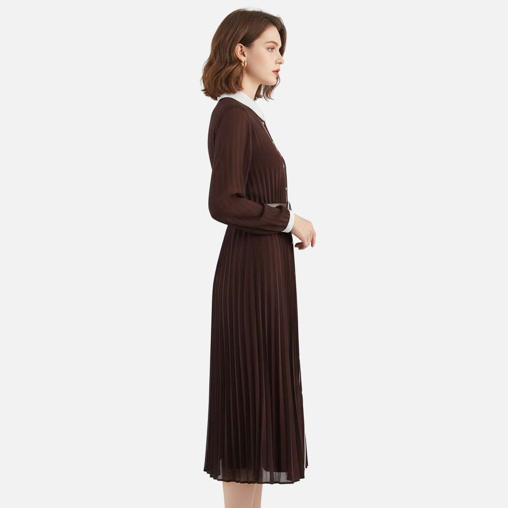 Rochie plisată din chiffon cu curea în talie pentru femei