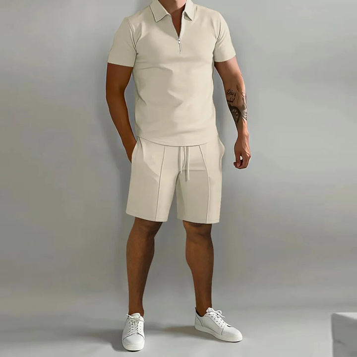 Feinstrick_Half_Zip_Polo_Shorts_Set_fuer_Herren_1
