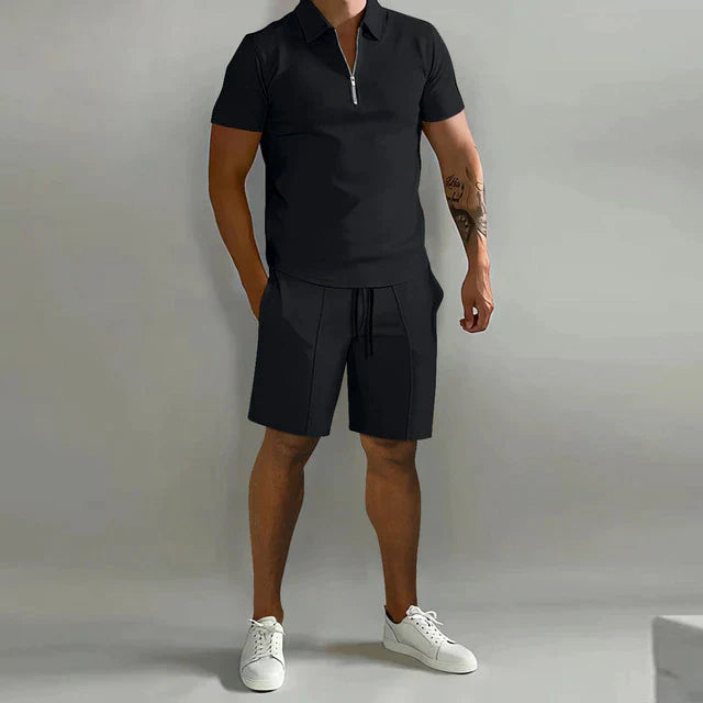 Feinstrick_Half_Zip_Polo_Shorts_Set_fuer_Herren_4