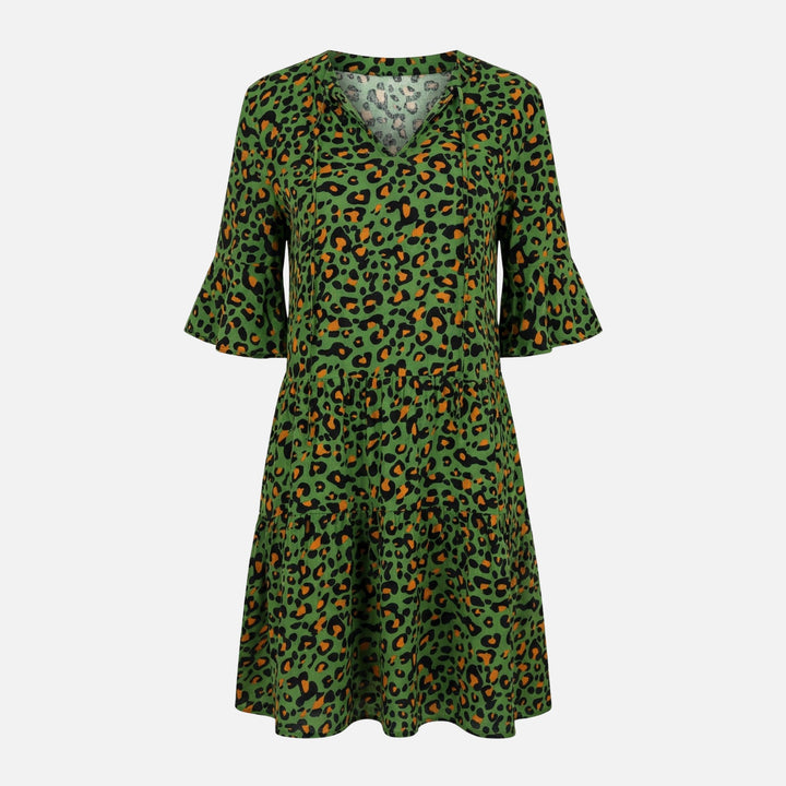 Abito midi fluido con motivo leopardato e scollo a V da donna