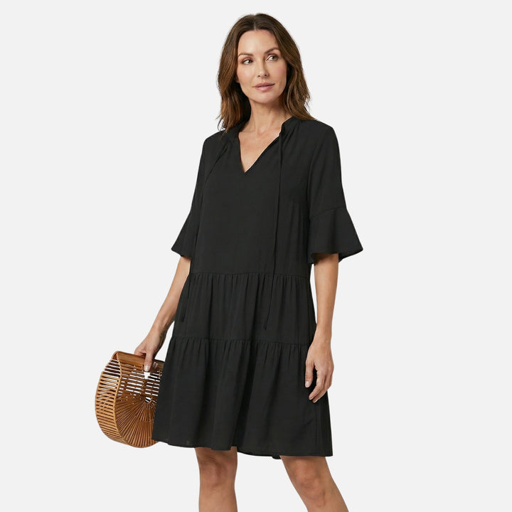 Abito midi fluido con motivo leopardato e scollo a V da donna