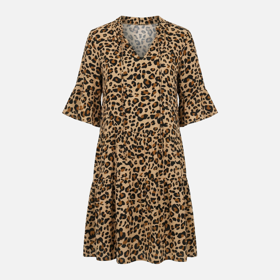 Abito midi fluido con motivo leopardato e scollo a V da donna