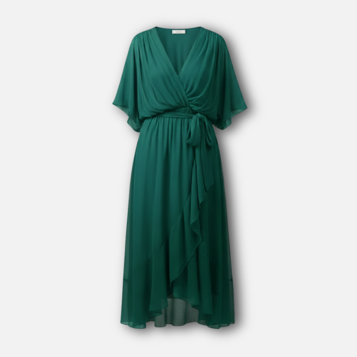 Abito midi fluente in chiffon con scollo a V e cintura per donna
