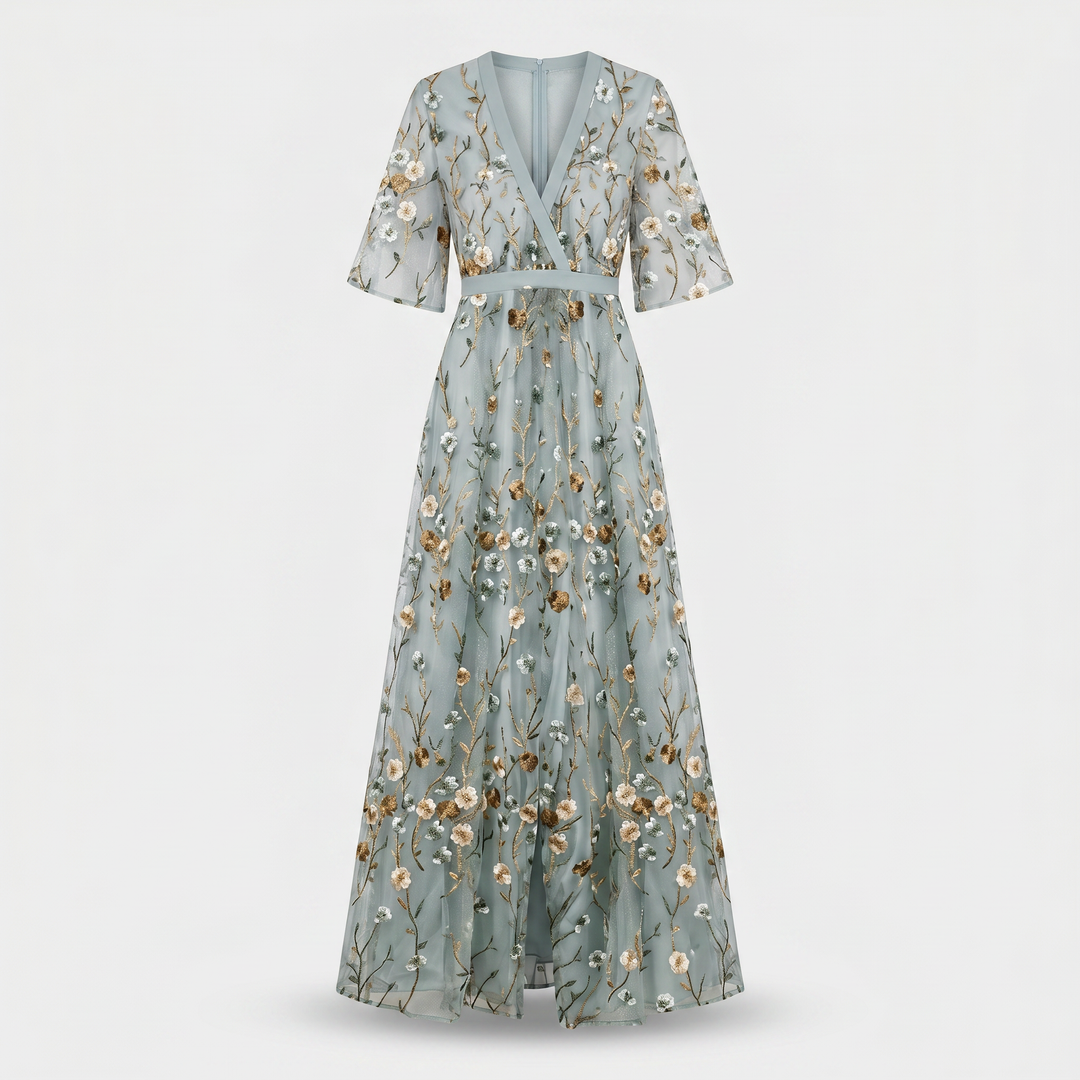 Abito boho con ricamo floreale di paillettes e scollo a V da donna