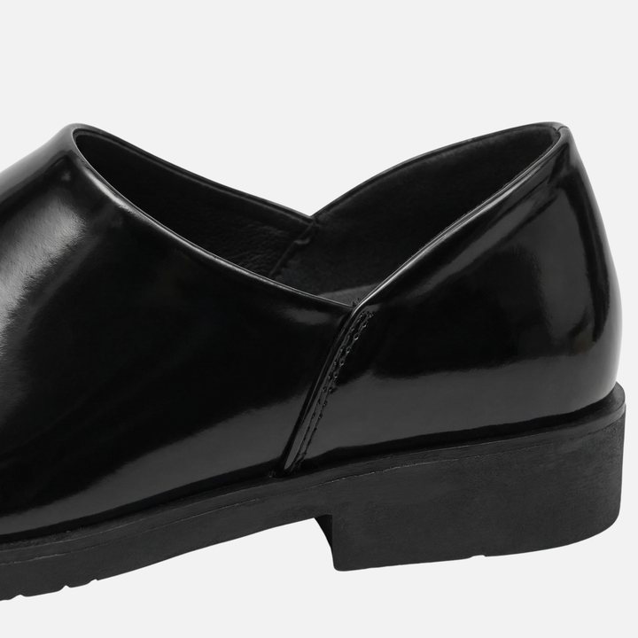 Formeller Hochglanz-Synthetik Loafer – Schmale Passform mit Blockabsatz für Herren