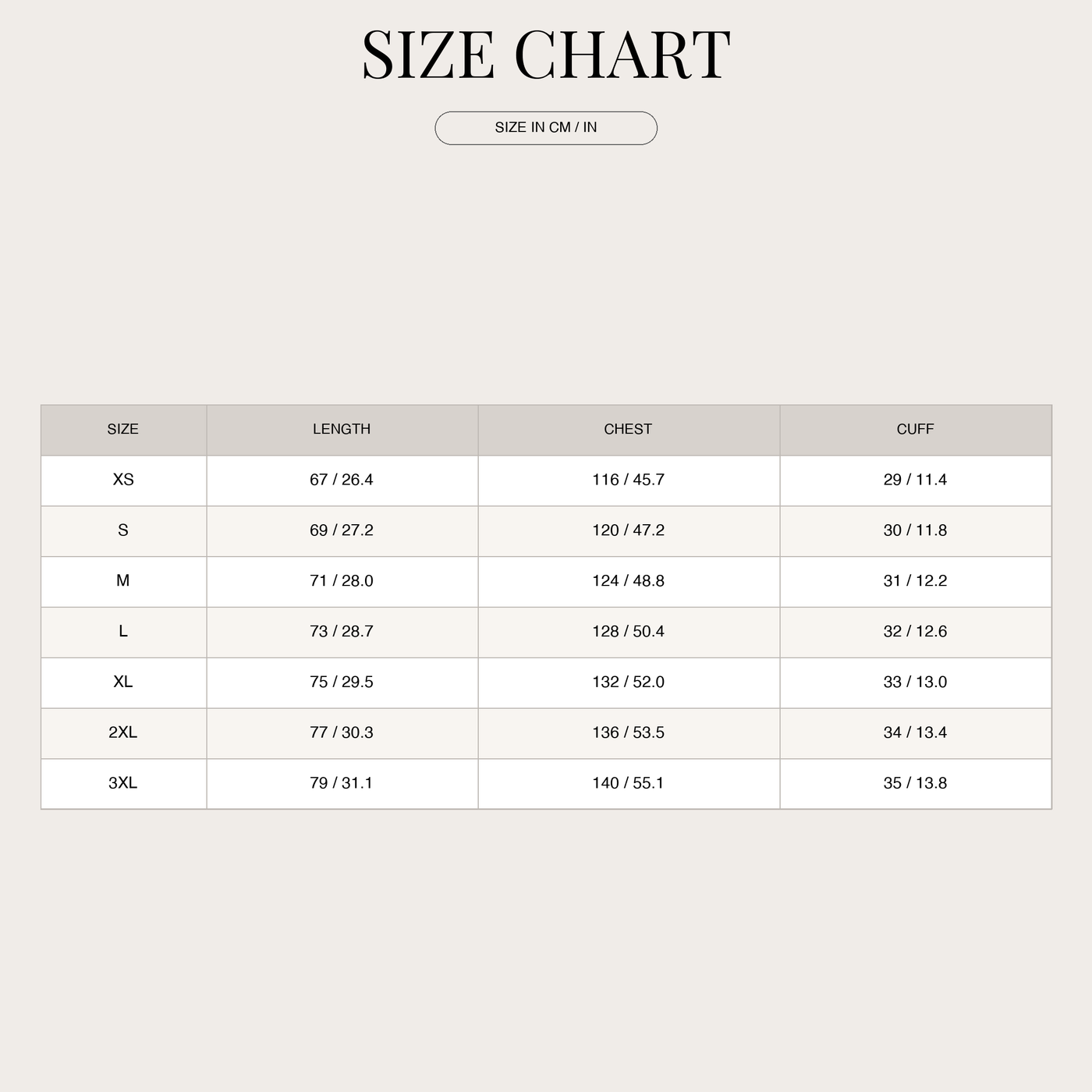 Casual linen shirt with lacing for men size chart