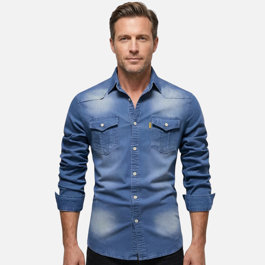 Freizeit Stretch-Denim Slim-Fit Hemd mit Brusttaschen für Herren