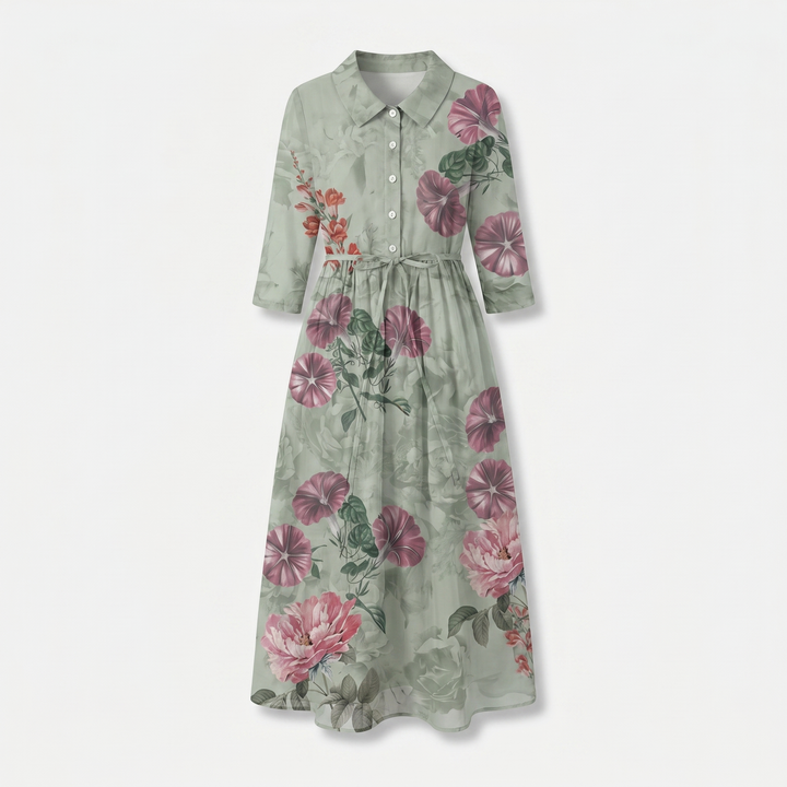 Florales Hemdblusenkleid mit Bindeband in der Taille für Damen