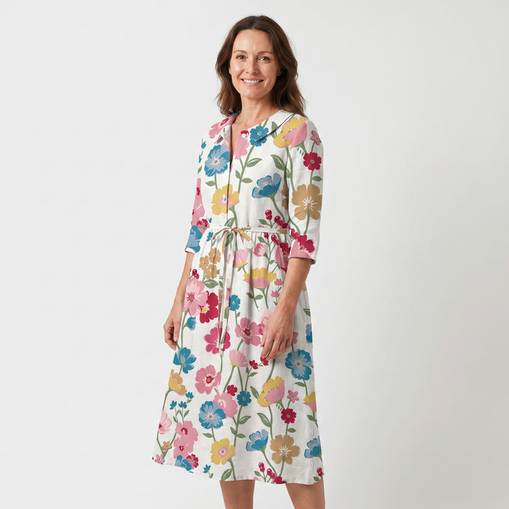 Florales Hemdblusenkleid mit Bindeband in der Taille für Damen