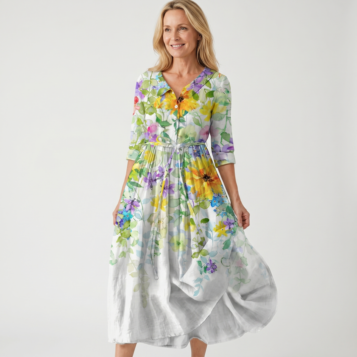 Florales Hemdblusenkleid mit Bindeband in der Taille für Damen