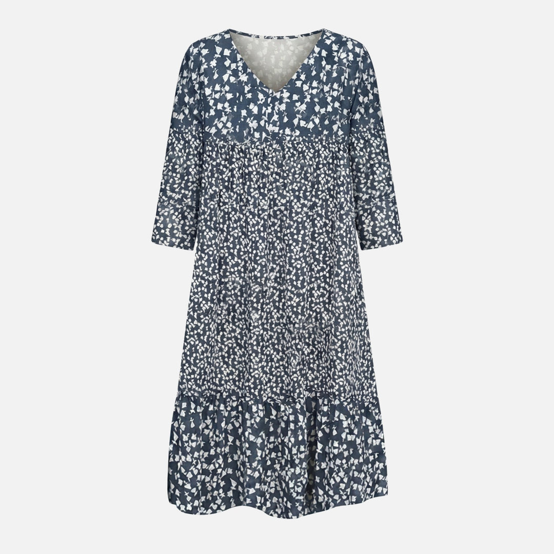 Abito midi floreale con scollo a V e maniche 3/4 da donna