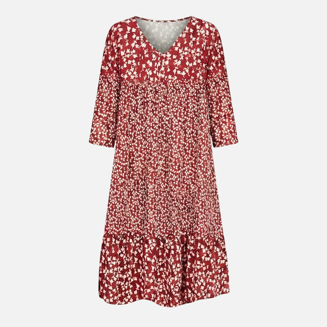 Abito midi floreale con scollo a V e maniche 3/4 da donna