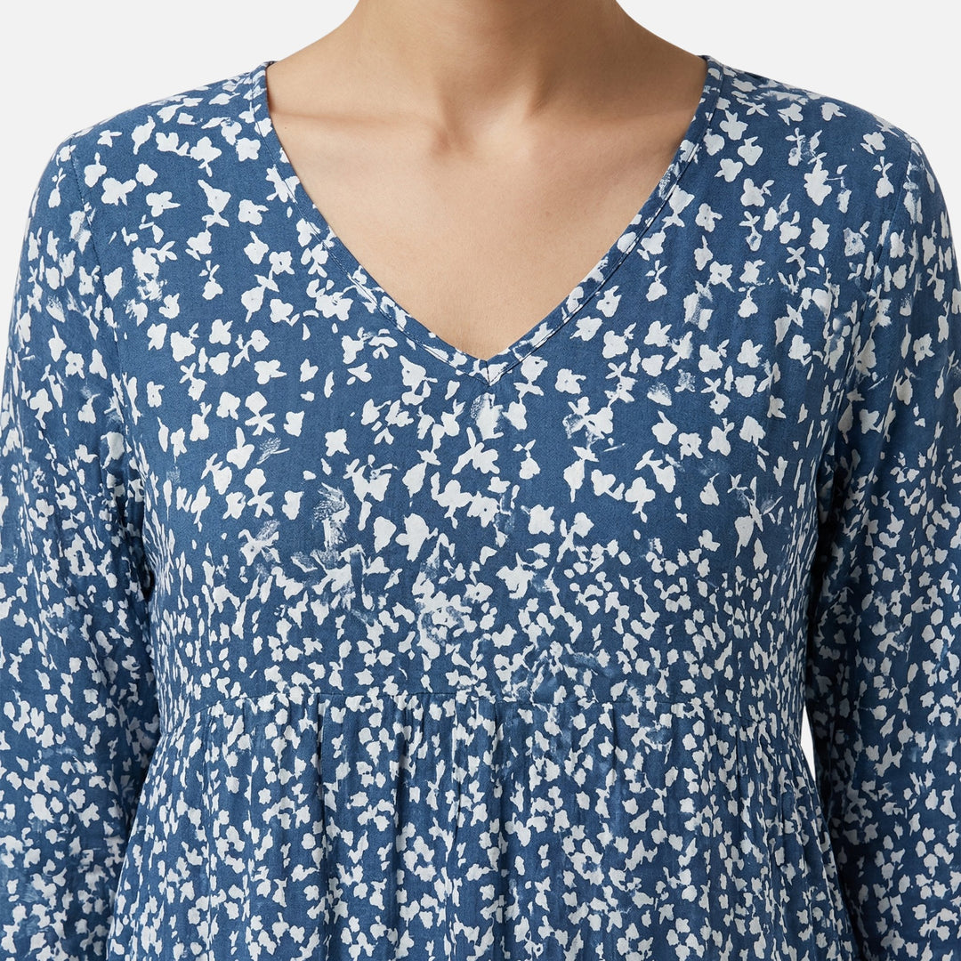 Abito midi floreale con scollo a V e maniche 3/4 da donna