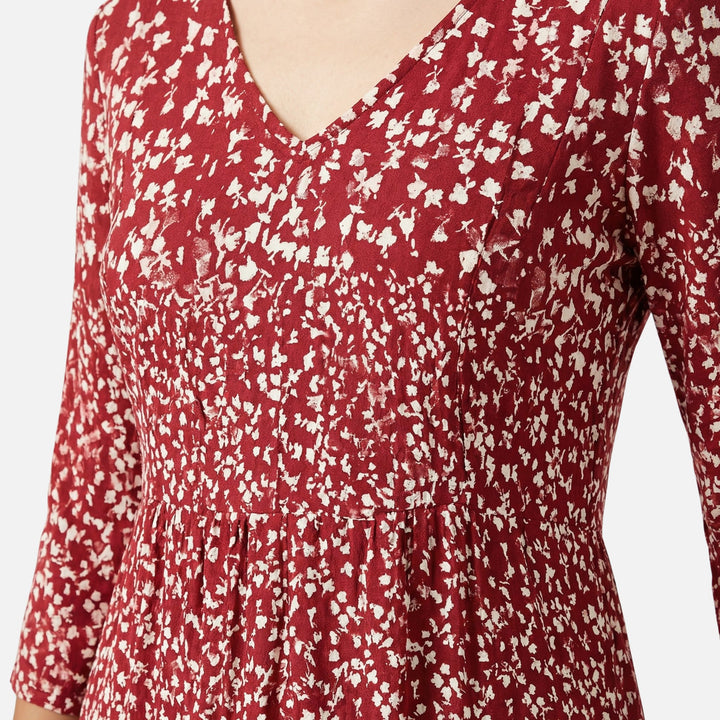 Abito midi floreale con scollo a V e maniche 3/4 da donna