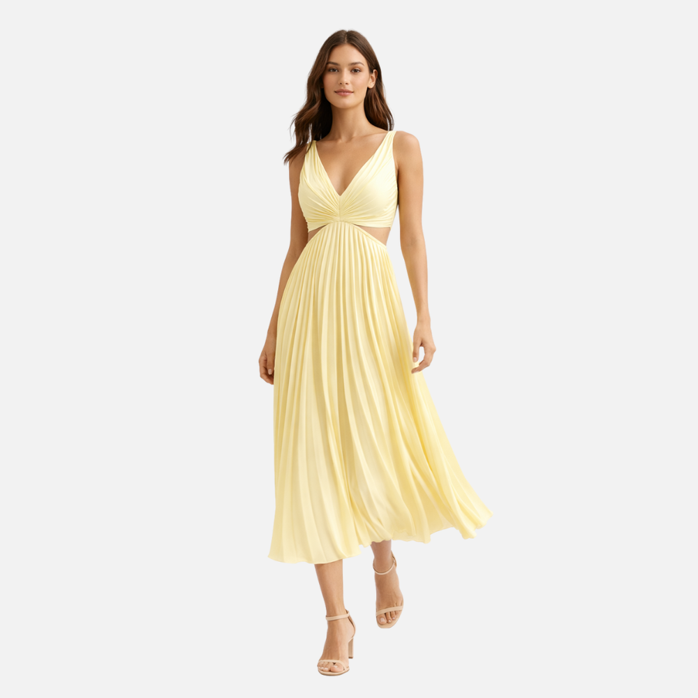 Gefaltetes Midi-Kleid mit V-Ausschnitt für Frauen