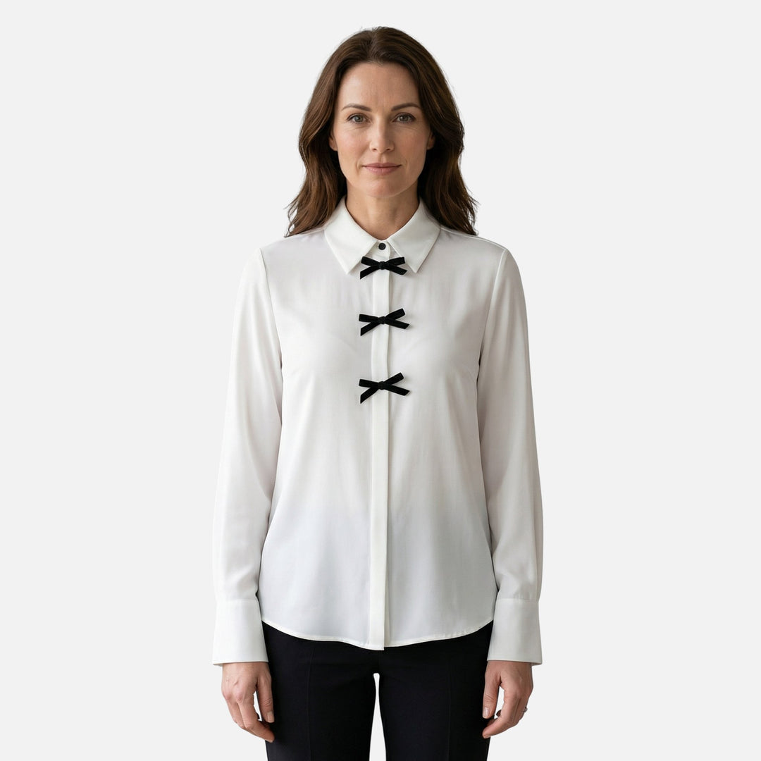Polka Dot Blouse with Bow Collar for Women
