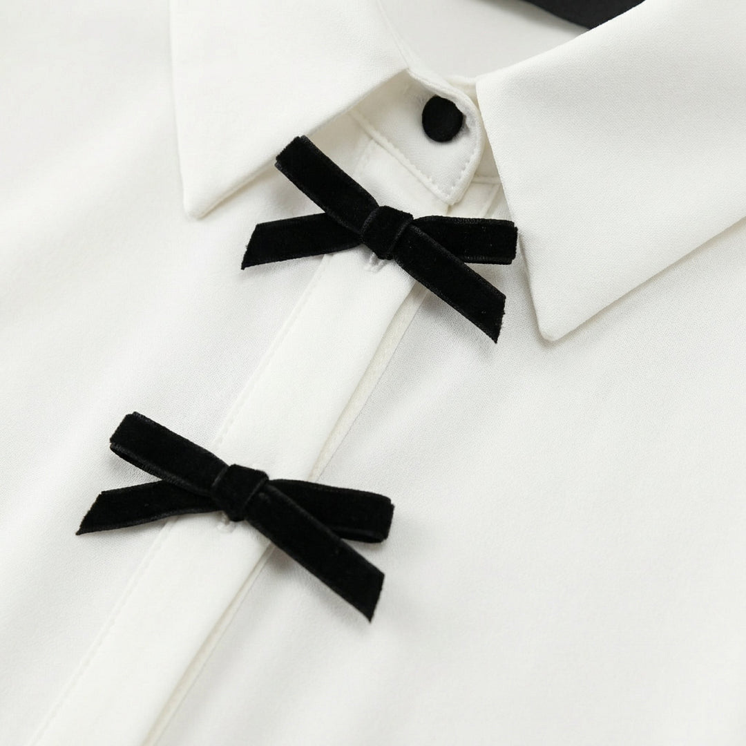 Polka Dot Blouse with Bow Collar for Women
