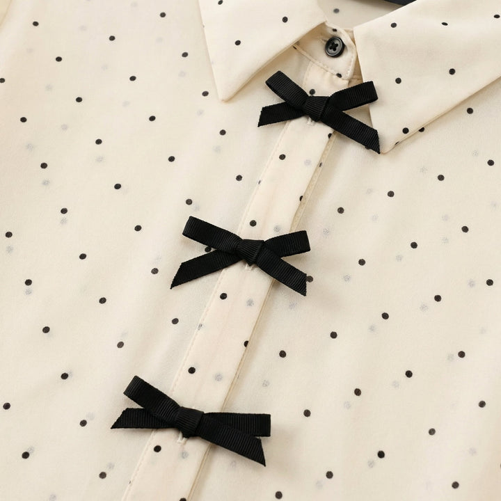 Polka Dot Blouse with Bow Collar for Women