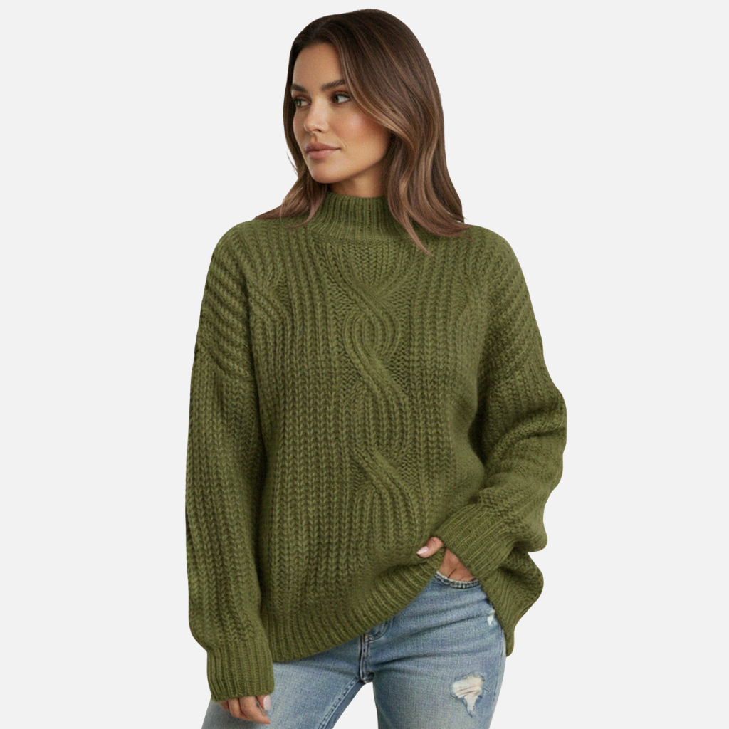 Gerippter Strickpullover mit Zopfstrick-Vorderseite für Damen