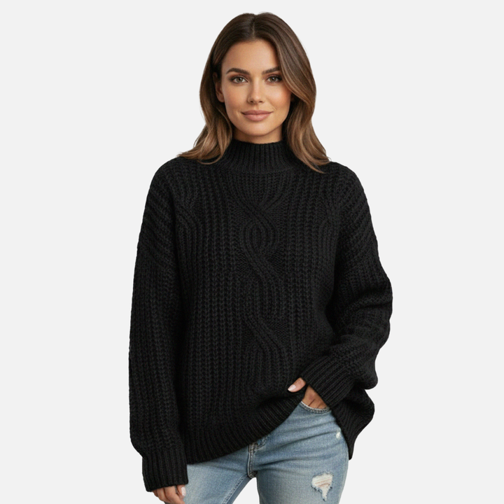 Gerippter Strickpullover mit Zopfstrick-Vorderseite für Damen