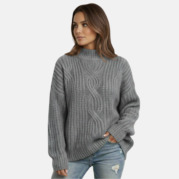Gerippter Strickpullover mit Zopfstrick-Vorderseite für Damen