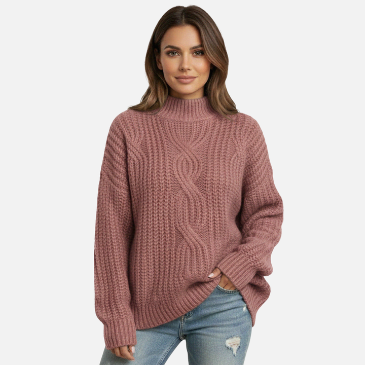 Gerippter Strickpullover mit Zopfstrick-Vorderseite für Damen
