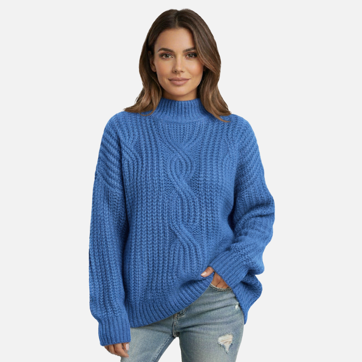 Gerippter Strickpullover mit Zopfstrick-Vorderseite für Damen