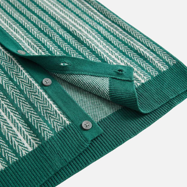 Striped Knit Short-Sleeve Shirt with Button Placket for Men