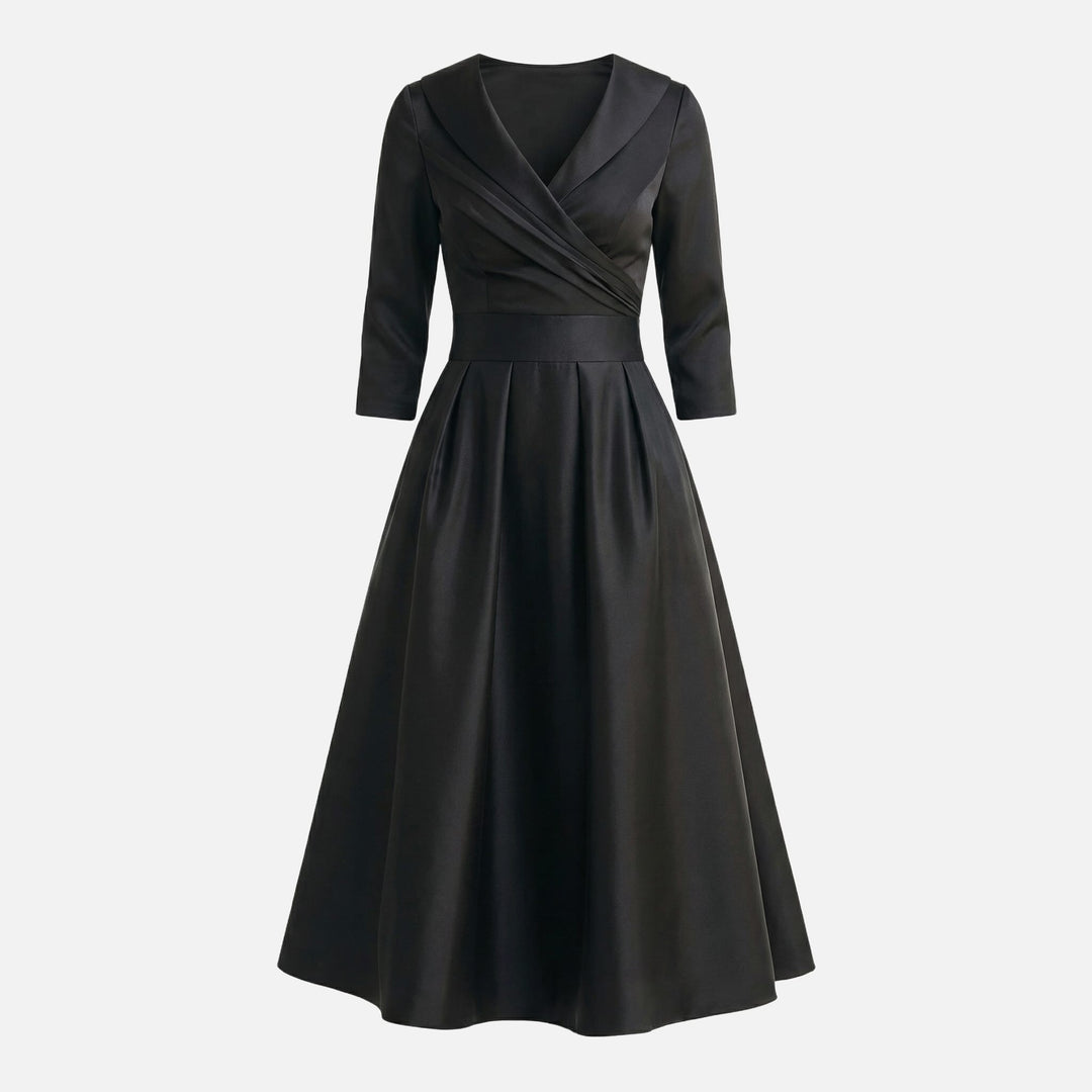 Shiny satin midi dress – Draped wrap top for women